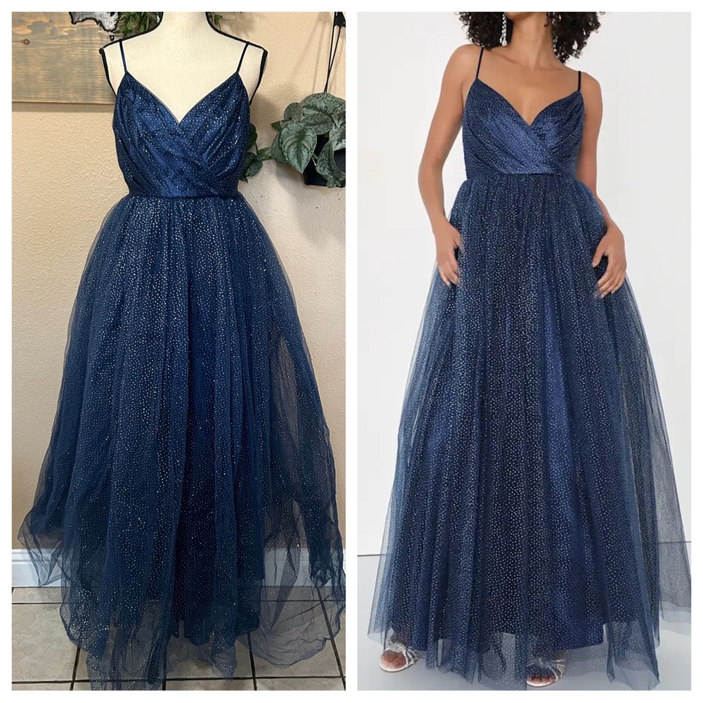 Spellbinding Beauty Navy Glitter Sleeveless Tulle Gown